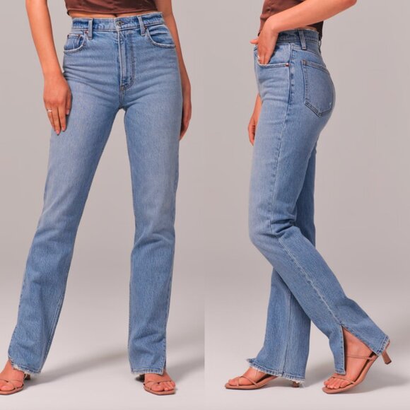 Abercrombie & Fitch Denim - ABERCROMBIE & FITCH Ultra High Rise 90s Straight Jeans Light With Vent Hem 25
